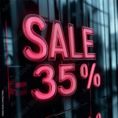 pink inscription sale-35% on a dark blue glass background
