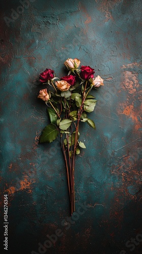 Stylish arrangement of red and white roses on a textured dark background
