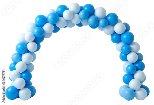 Festive blue and white balloon arch isolated on transparent or white background.