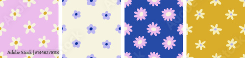 Daisies, floral patterns set. Seamless texture design with simple flowers in ...
