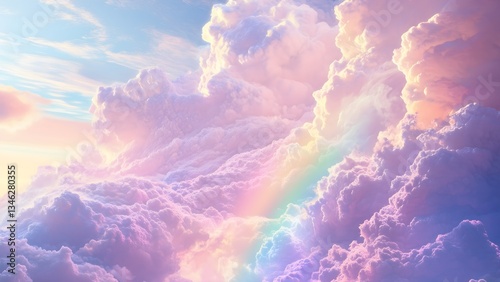 White clouds drift across a bright blue sky, their abstract forms catching summer sunlight