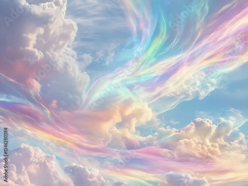 Bright blue sky with white clouds, a sunny summer day