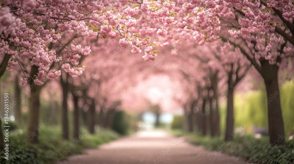 Serene Cherry Blossom Pathway Under Blooming Pink Flowers Serene Cherry Blossom Pathway Under Blooming Pink Flowers