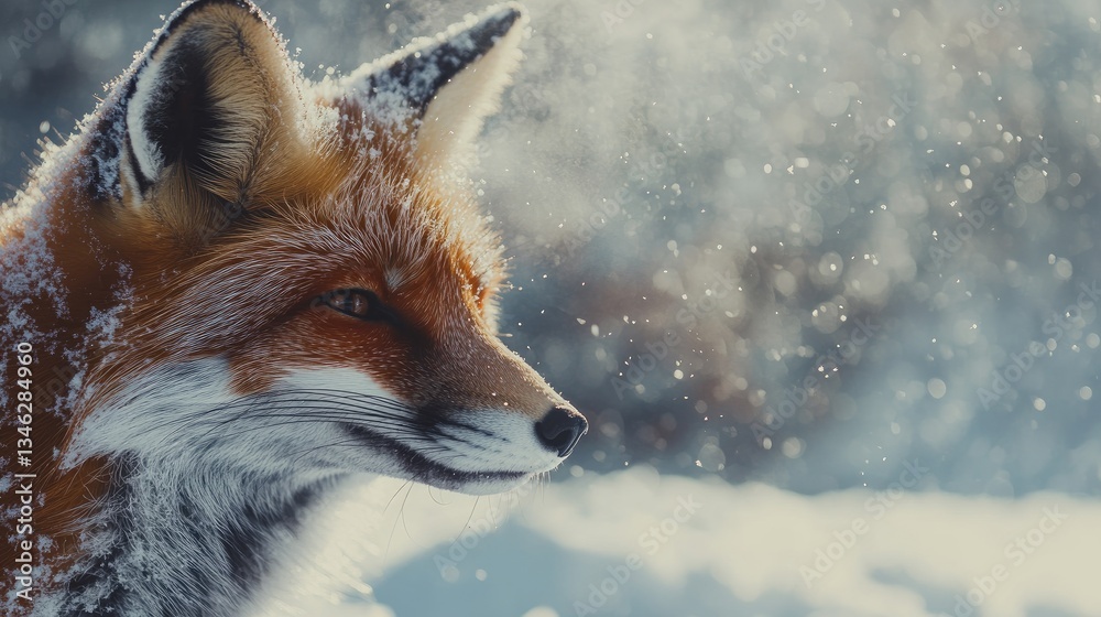 Obraz premium Majestic Red Fox in Winter Wonderland with Snowflakes Falling