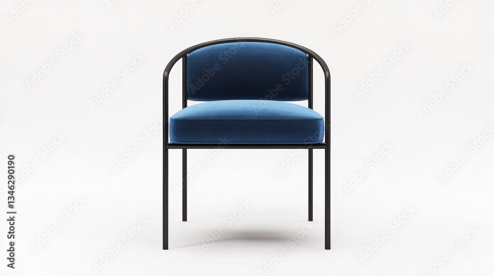 Fototapeta premium Modern blue velvet chair studio shot, isolated