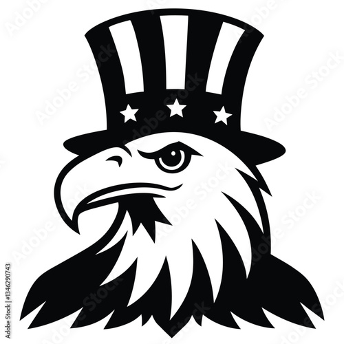 bald eagle with wearing uncle SAM hat on white background ,