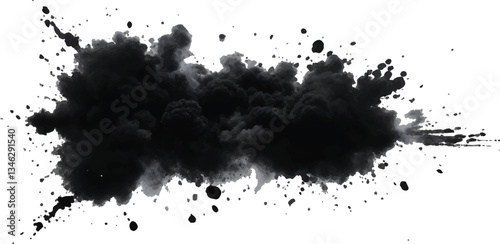 Abstract Black Smoke and Dust Explosion Spreading Dramatically Against a Stark White 
Background in a High-Contrast Surreal Concept Illustration
