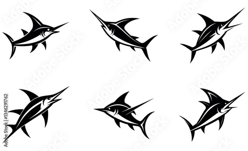 Silhouette of a Marlin Fish in Black and Blue Variations.