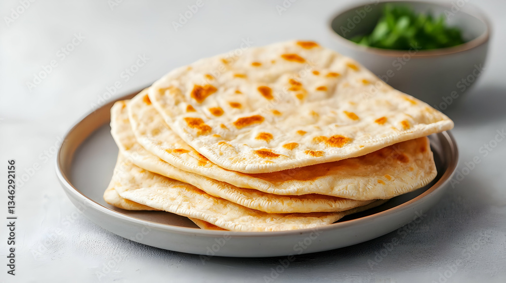 Stacked Flatbreads On Gray Plate Stacked Flatbreads On Gray Plate