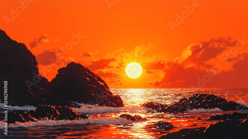 sunset, sea, sky, water, sun, sunrise, ocean, nature, clouds, landscape, beach, orange, cloud, horizon, evening, red, dawn, dusk, sundown, light, blue, sunlight, reflection, twilight, summer