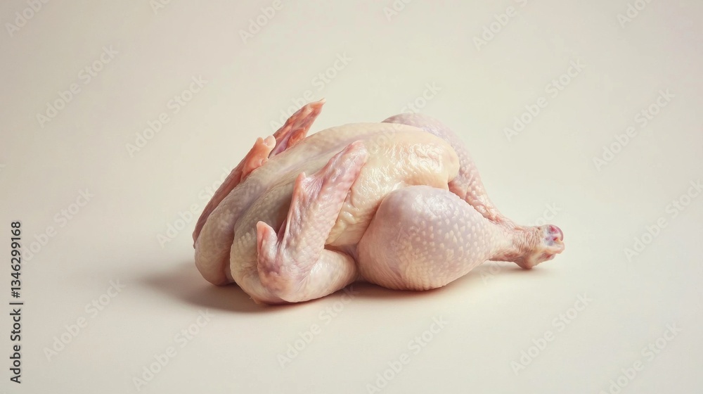 Fresh whole raw chicken with spices isolated on light background Fresh whole raw chicken with spices isolated on light background