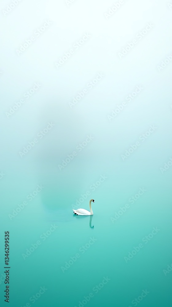 Serene Swan in Misty Lake. Serene Swan in Misty Lake.