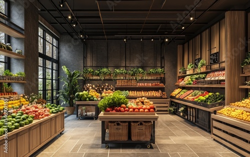 Fresh market stalls display a colorful array of organic fruits and vegetables