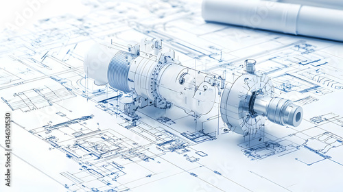 Transparent Machinery Component On Engineering Blueprint