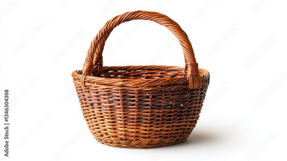 Wicker basket with one handle on a white background. Wicker basket with one handle on a white background.