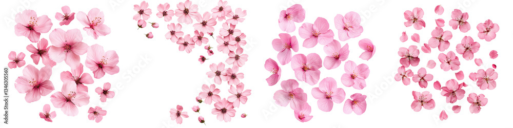 A beautiful arrangement of delicate pink spring flowers in full bloom creating a soft and romantic background A beautiful arrangement of delicate pink spring flowers in full bloom creating a soft and romantic background