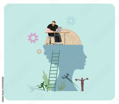 The concept of personal growth. Investing in yourself and your work,
 self-development.  Vector illustration
