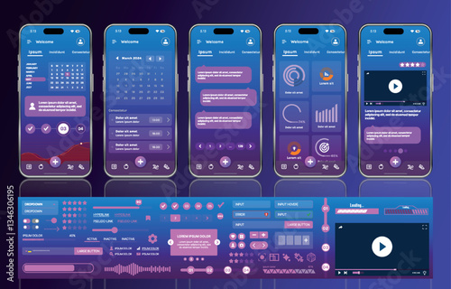 Obraz na płótnie A sleek fitness app interface template featuring responsive design elements, including dashboards, charts, and statistics. Perfect for tracking health, weekly progress, and sports activities w salonie