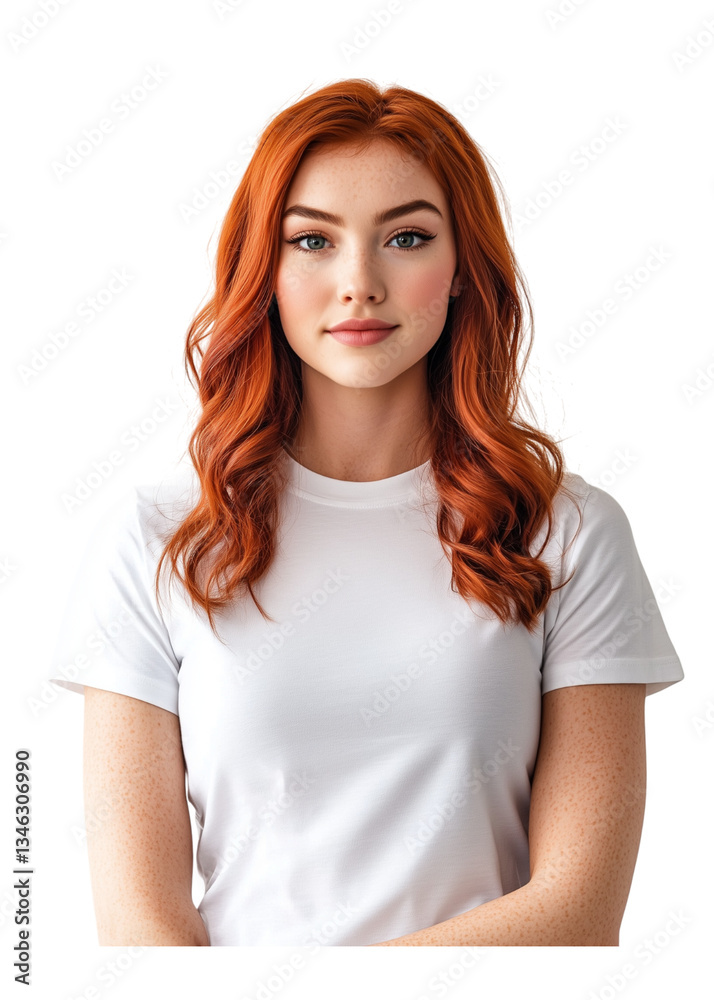 Young Redhead Woman in White T-Shirt – Isolated Portrait on White Young Redhead Woman in White T-Shirt – Isolated Portrait on White