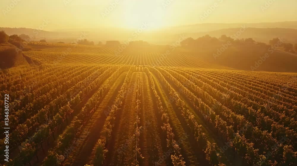 A stunning view of a sunlit vineyard at sunset, with rows of grapevines stretching into the distance. The warm, golden light creates a peaceful and picturesque atmosphere A stunning view of a sunlit vineyard at sunset, with rows of grapevines stretching into the distance. The warm, golden light creates a peaceful and picturesque atmosphere