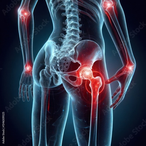 Female Anatomy Hip Joint Pain Arthritis Skeletal System 3D Medical Illustration