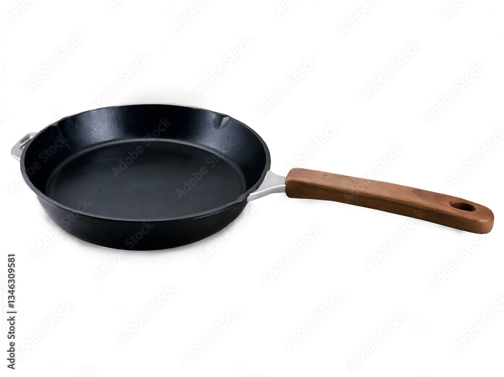 Classic Cast Iron Skillet with Wooden Handle Ready for Culinary Use Classic Cast Iron Skillet with Wooden Handle Ready for Culinary Use