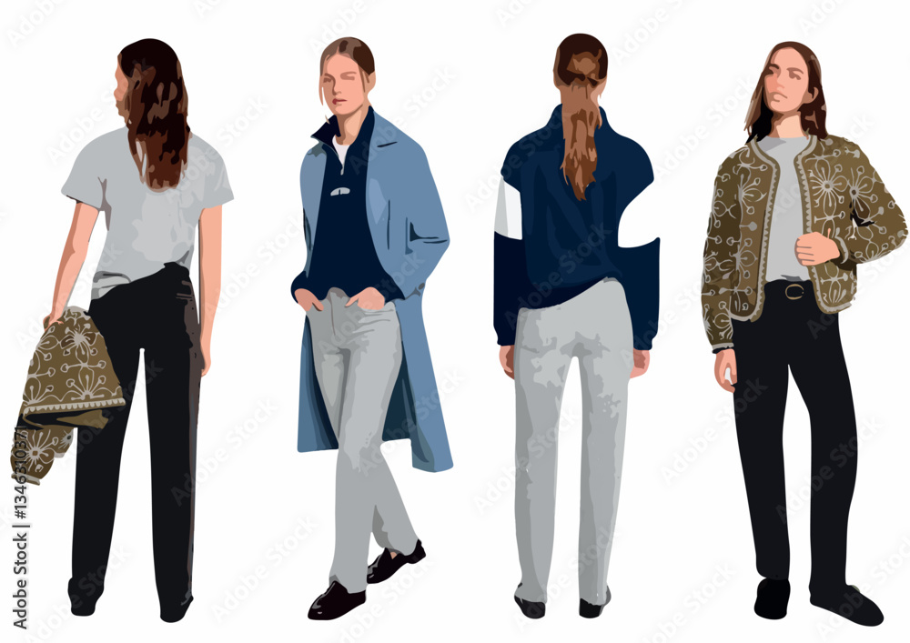 Obraz premium Colorful Women Silhouettes – Modern Vector Illustration