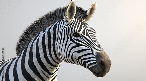 Head of white and black pattern zebra on white background