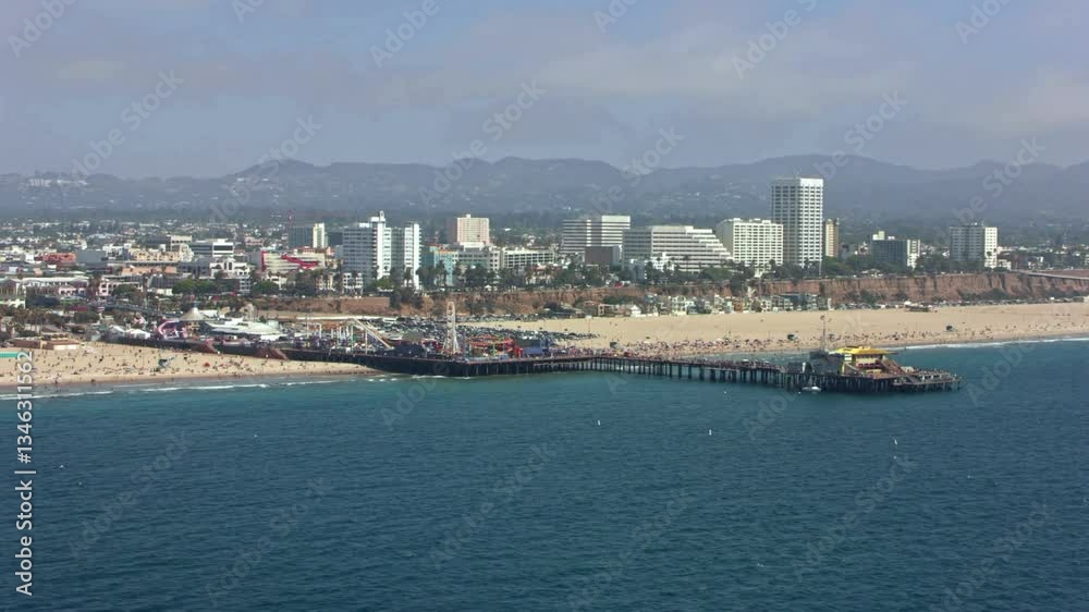 AERIAL Santa Monica Pier with Downtown Santa Monica in California AERIAL Santa Monica Pier with Downtown Santa Monica in California