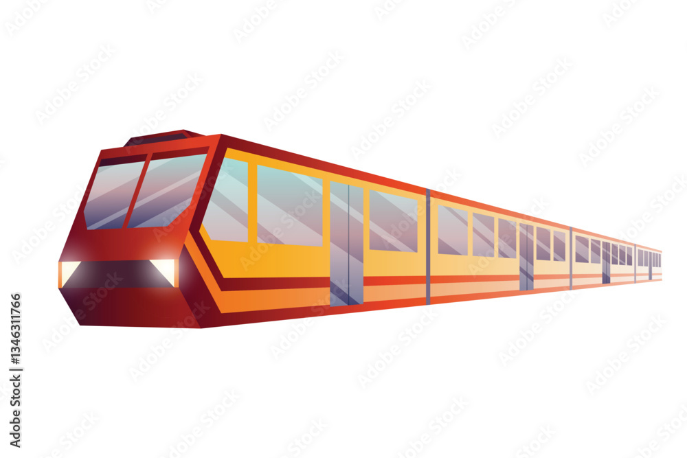 Railway station with train. Empty station interior with retro style train. Passenger carriages tourism. Cartoon vector illustration