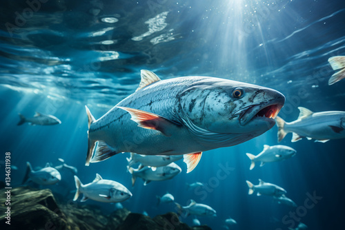 world beneath waves showcases unity of fish communities, as they flawlessly execute synchronized movements, find solace in their numbers, and exchange knowledge through their intricate strategies and 