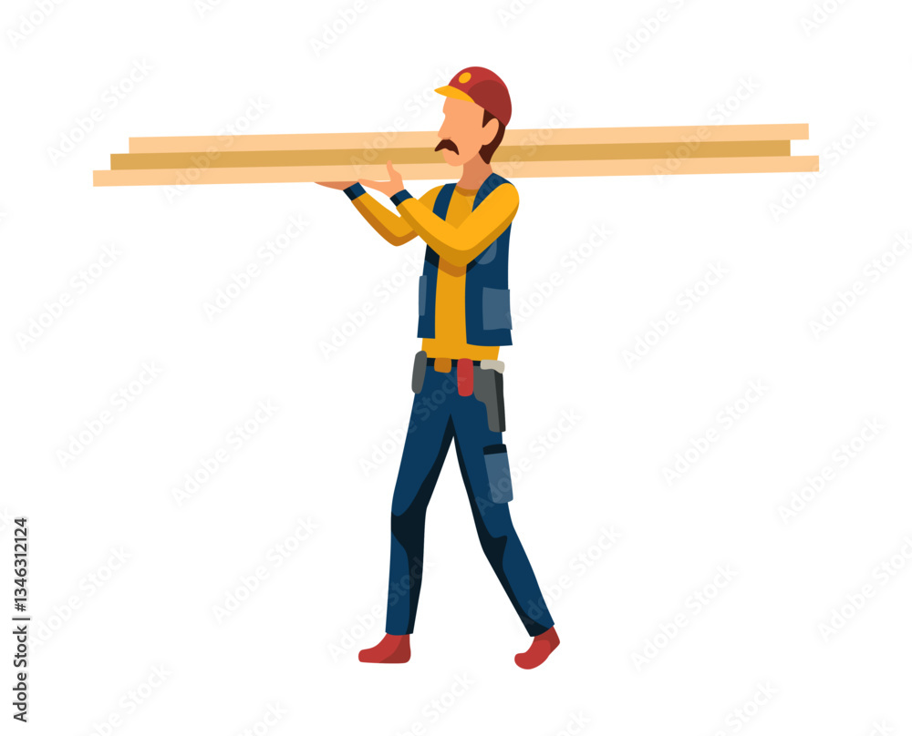 Stage house building with worker. New construction, engineering on site. Work process with house on construction site. Vector cartoon illustration