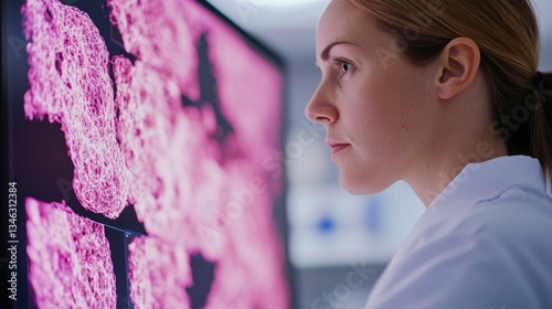 Wallpaper Mural A focused medical researcher closely examining oncology data displayed on a large digital screen in their workspace  The screen shows various graphs charts Torontodigital.ca