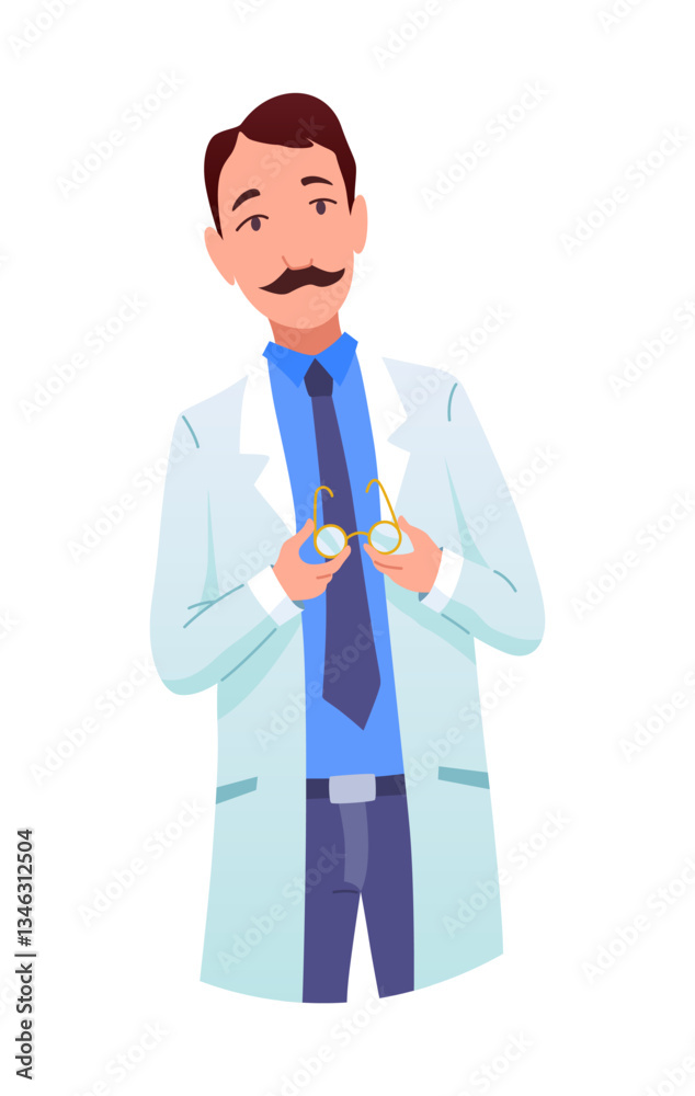 Eyesight diagnostics. Eyes test procedure in hospital. Ophthalmology clinic. Vector cartoon character isolated on white background
