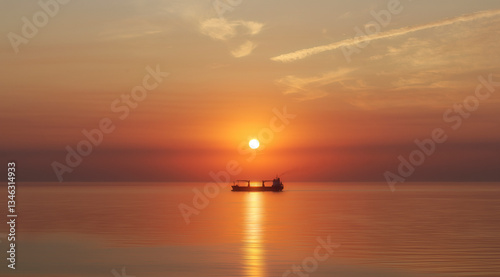 Schiff im Sonnenuntergang
