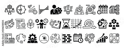 Project Management, Productivity, Agile Workflow, Gantt Charts and Deadlines icon set collection vector design.