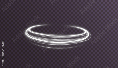 Bright circular light frame with glowing particles and spiral motion. Abstract vector design featuring futuristic neon swirls, sparkles, and vortex energy. Ideal for modern, magic-themed visuals