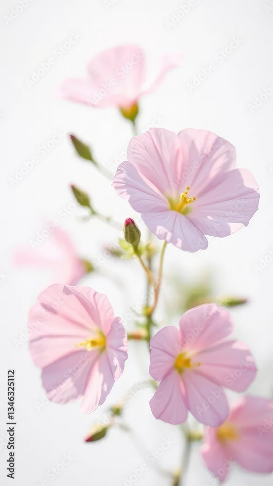Obraz premium Delicate morning glory flowers in soft focus on white background, nature, translucent flowers