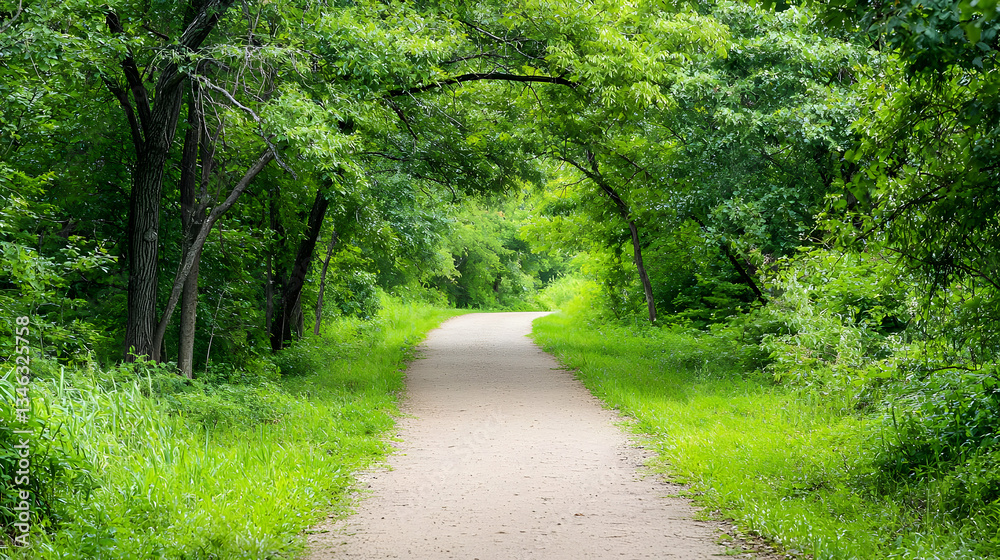 Stone Path Through Lush Green Forest Canopy On A Sunny Day With Abundant Vegetation Stone Path Through Lush Green Forest Canopy On A Sunny Day With Abundant Vegetation