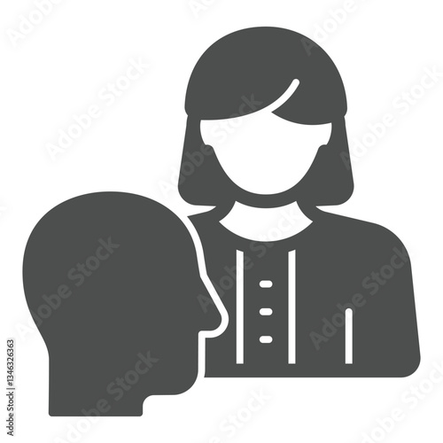 Psychologist woman and man head solid icon, psychology concept. Vector graphics. Human mind and woman sign on white background, glyph style icon for mobile or web design.