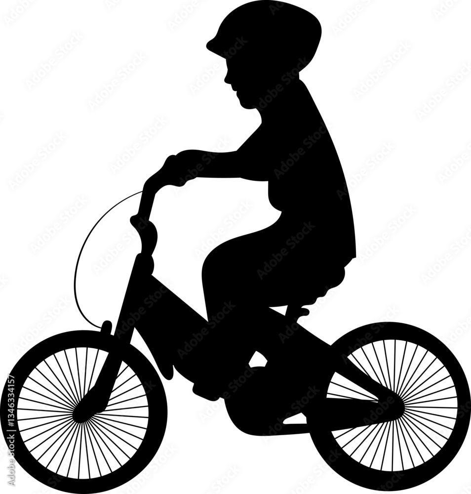 Fototapeta premium boy riding bicycle black silhouette vector