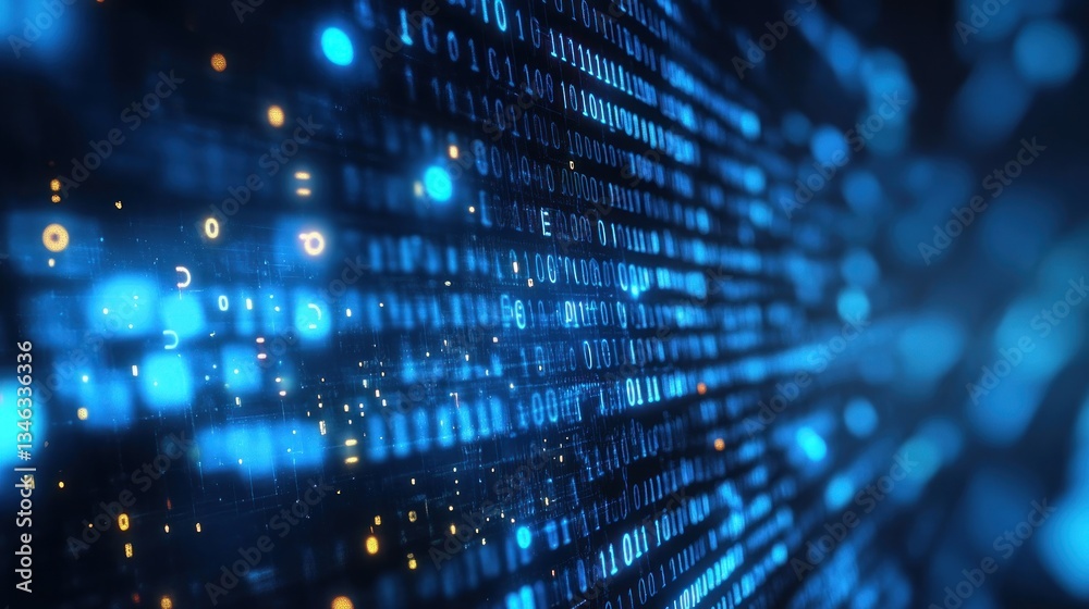 Abstract Digital Matrix: Binary Code Flowing in Deep Blue