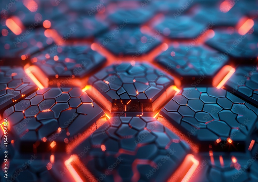 Obraz premium Glowing hexagonal pattern with futuristic digital design.