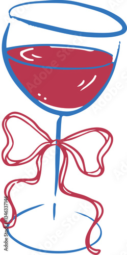 wine vino red glass cocktail bow ribbons cute checker modern trending Tee t-shirt logo slogan graphic artwork typography tote badge emblem sketch doodle abstract French European 
