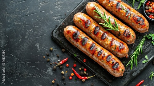 German bratwurst sausages isolated on white background. Grilled smoke beef sausage isolated on white background With clipping path.