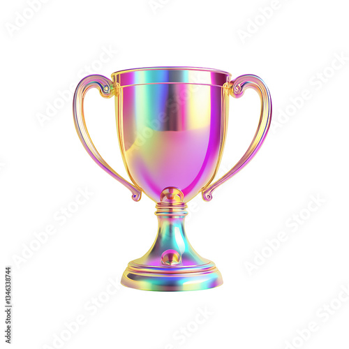 3d neon or holographic trophy cup. illustration on isolated background.	