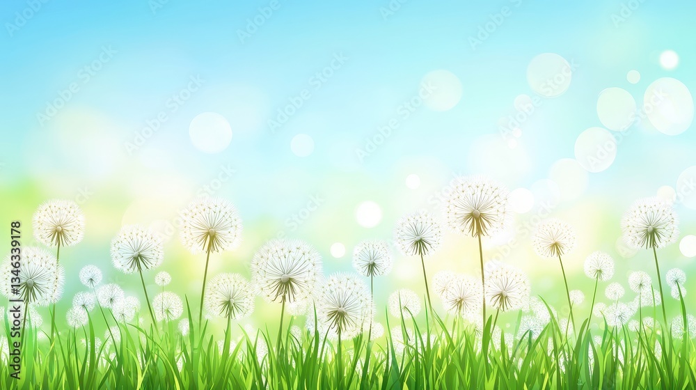 Dandelion field with spring nature background, and blue sky. Dandelion field with spring nature background, and blue sky.