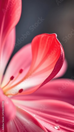 Delicate petals of crimson hue unfold like silk in the morning dew, unique, floralart photo