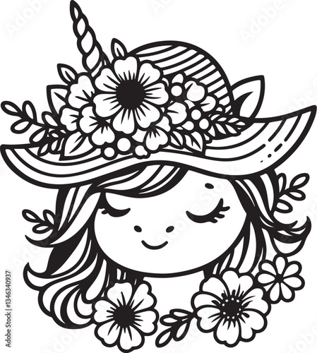 Solid Black Line Art Baby Unicorn