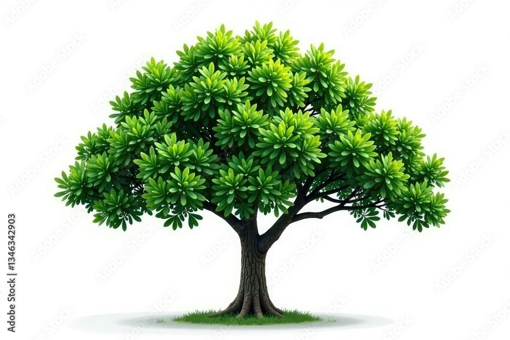 Fototapeta premium Single isolated tree branch on white background, simple, green